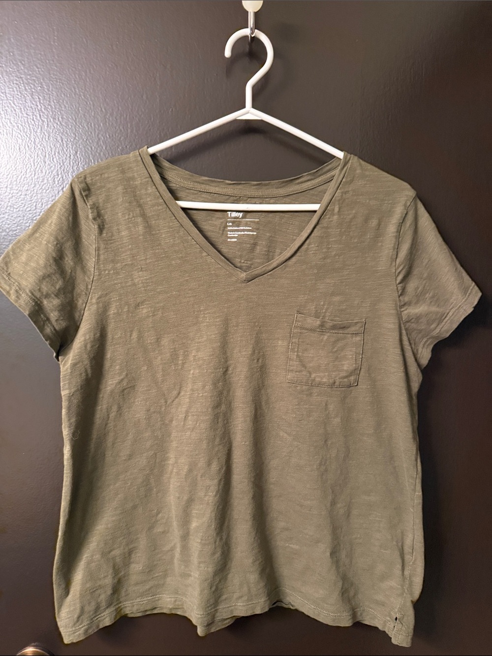 Tilley Olive Green V-Neck Pocket Tee